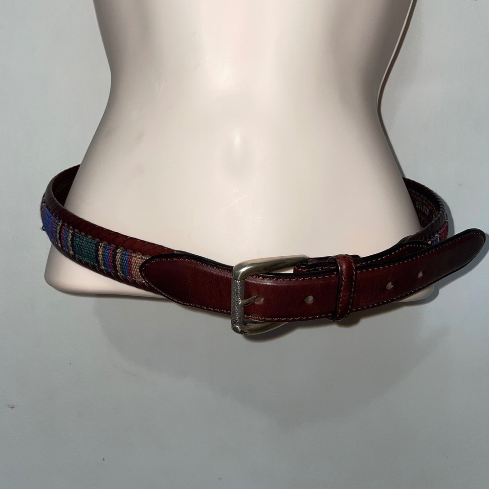 Brighton M20115 Santos tapestry fabric and‎ laced leather western belt 32 ethnic